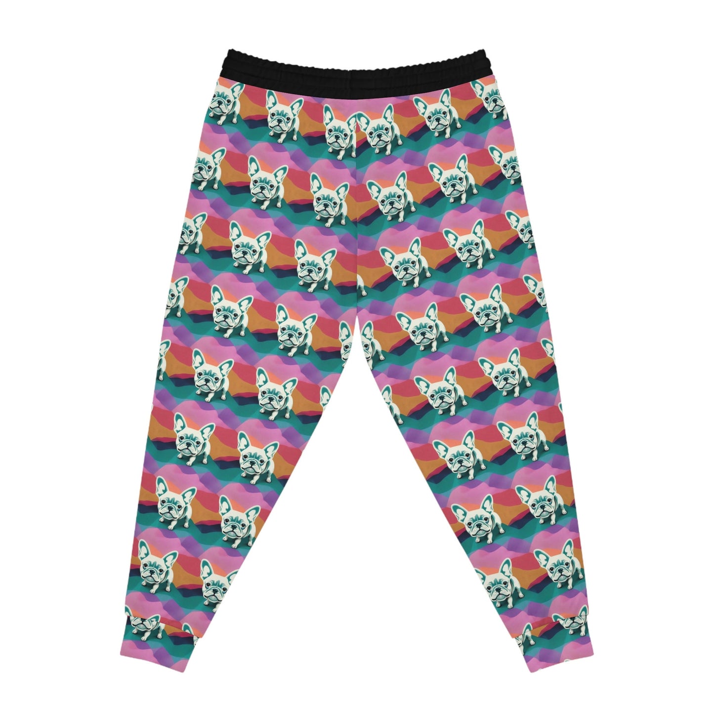 French Bulldog Pattern Mens Joggers, Frenchie Design High Waisted Joggers, Pastel Colors Mens Yoga Pants, Athletic Clothing Streetwear Pants