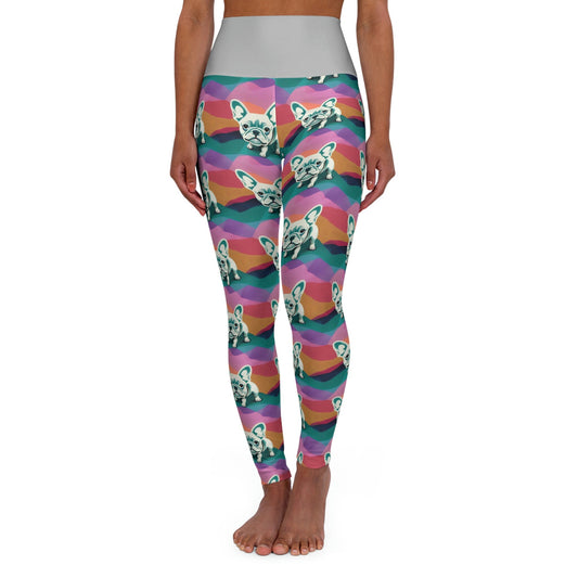 French Bulldog Pattern Leggings, Pastel Leggings, High Waist Leggings, Plus Size Leggings for Women, Fitness Leggings