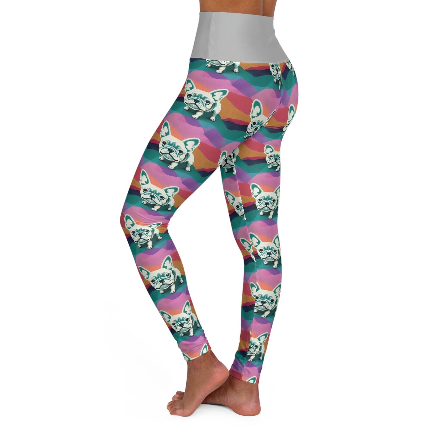 French Bulldog Pattern Leggings, Pastel Leggings, High Waist Leggings, Plus Size Leggings for Women, Fitness Leggings
