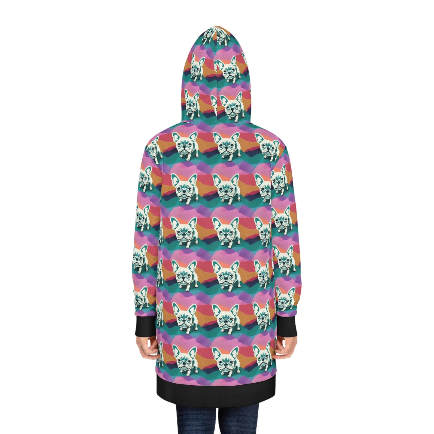 French Bull Dog Hoodie Dress, Pastel Colors Dog Lover Hoodie Dress, Plus Size Womens Hoodie, Streetwear Winter Clothing, Dog Lover Gift