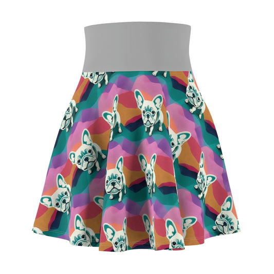 French Bulldog Pattern, Frenchie design, Pastel Colors, Women's Skater Skirt