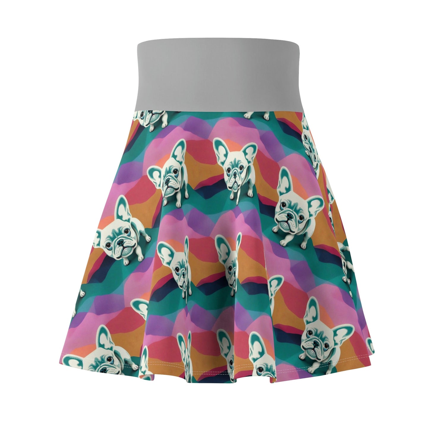 French Bulldog Pattern, Frenchie design, Pastel Colors, Women's Skater Skirt