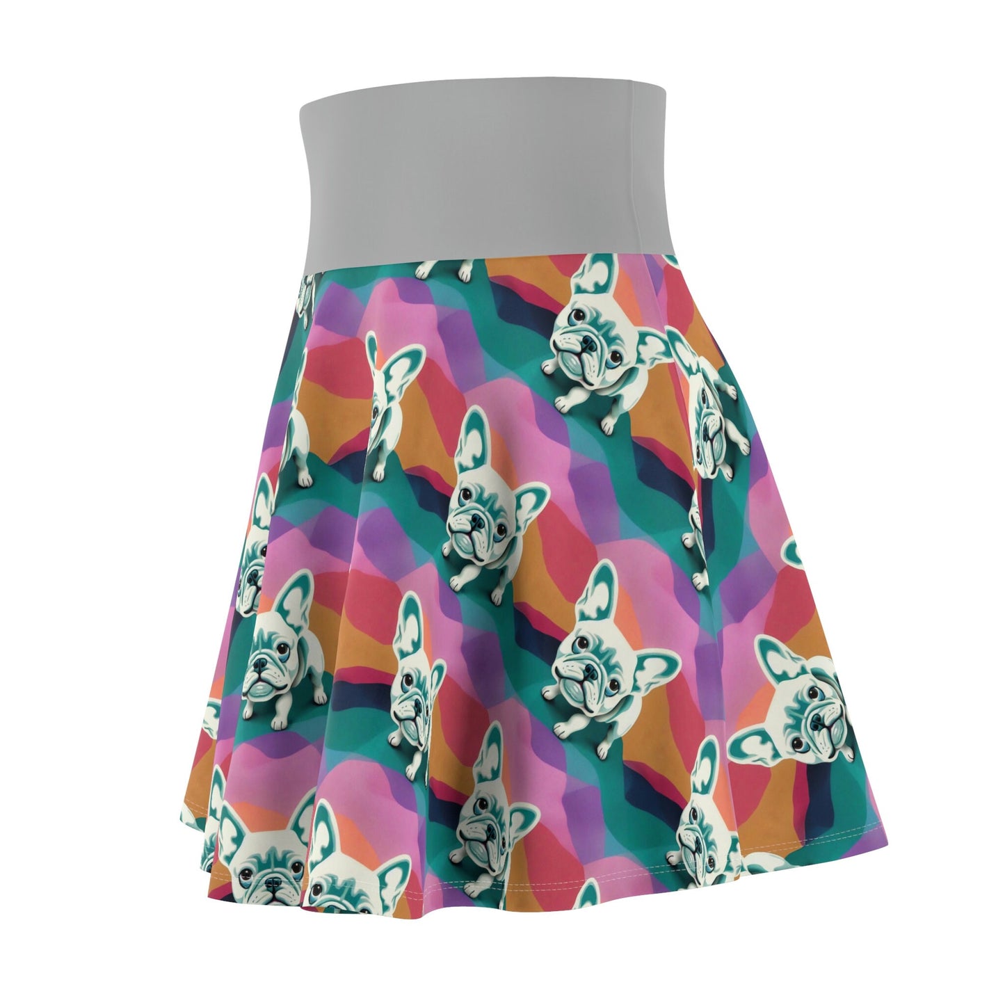 French Bulldog Pattern, Frenchie design, Pastel Colors, Women's Skater Skirt