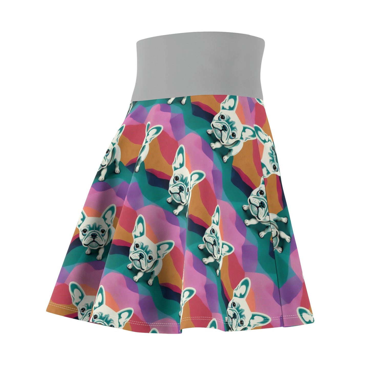 French Bulldog Pattern, Frenchie design, Pastel Colors, Women's Skater Skirt