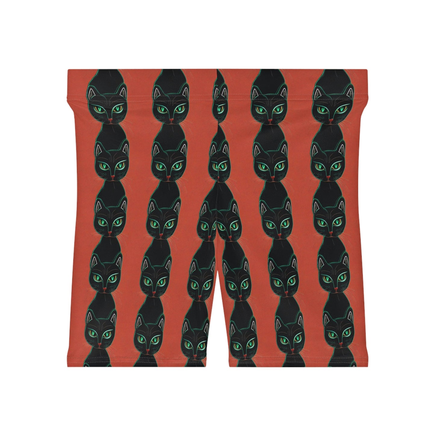 Green Eyed Cat Pattern Women Biker Shorts, Cat Clothing Workout Shorts, Animal Clothing Gym Shorts, Sexy Booty Shorts, Yoga Shorts