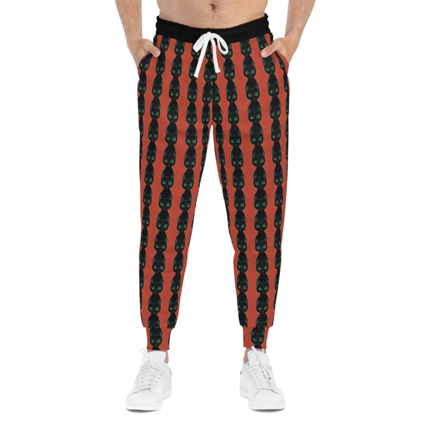 Green Eyed Cat Pattern Mens Joggers, Cat Clothing High Waisted Joggers, Animal Clothing Mens Yoga Pants, Streetwear Pants