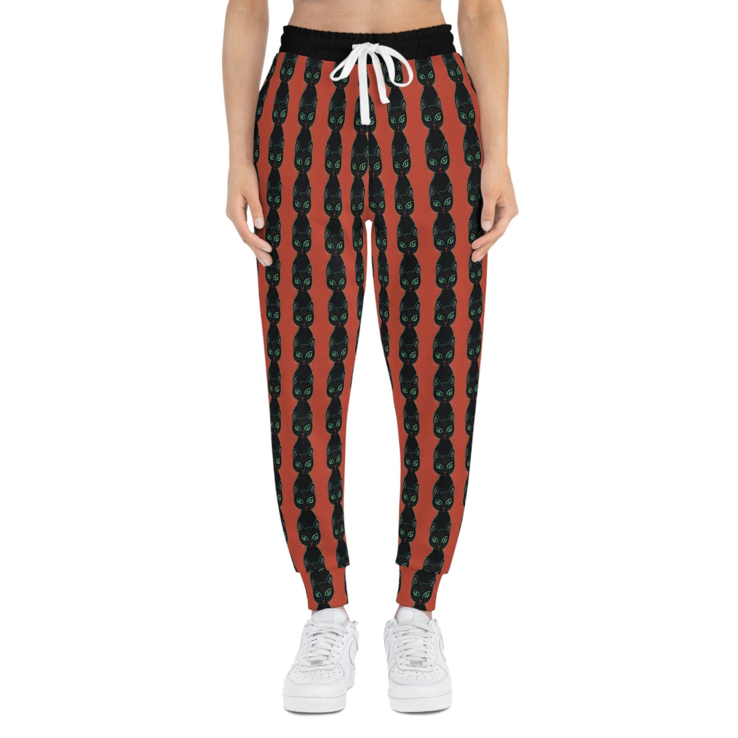Green Eyed Cat Pattern Mens Joggers, Cat Clothing High Waisted Joggers, Animal Clothing Mens Yoga Pants, Streetwear Pants
