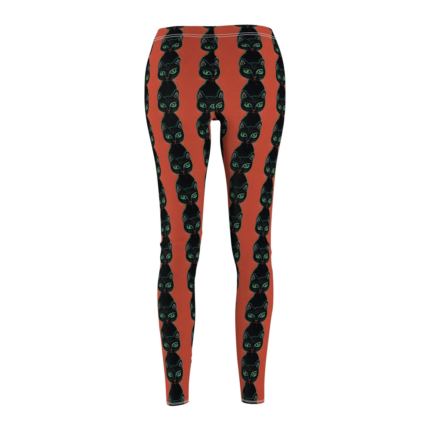 Green Eyed Cat Pattern Women Leggings, Cut & Sew Yoga Leggings for Women, Fitness Leggings for Girls, Gym Leggings