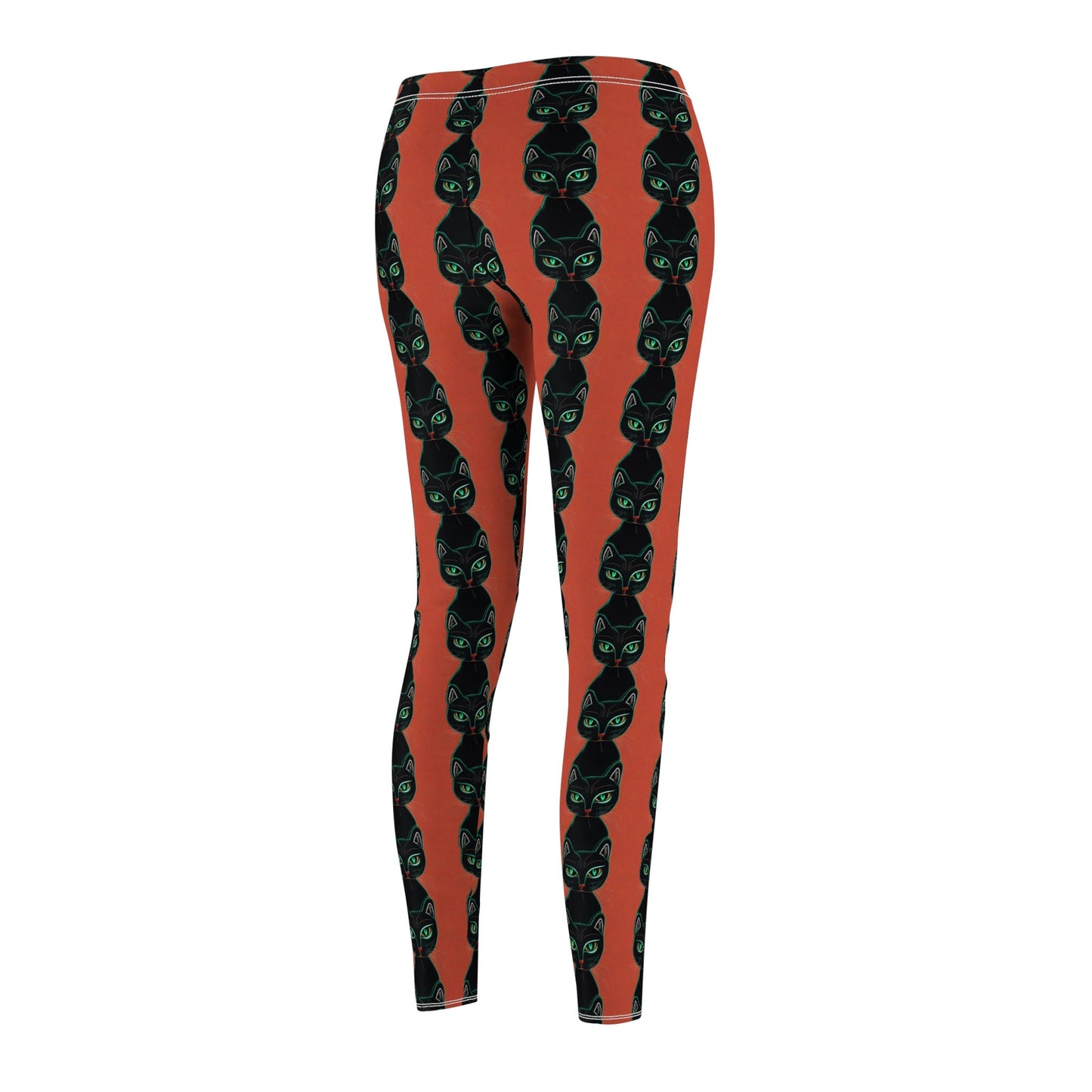 Green Eyed Cat Pattern Women Leggings, Cut & Sew Yoga Leggings for Women, Fitness Leggings for Girls, Gym Leggings