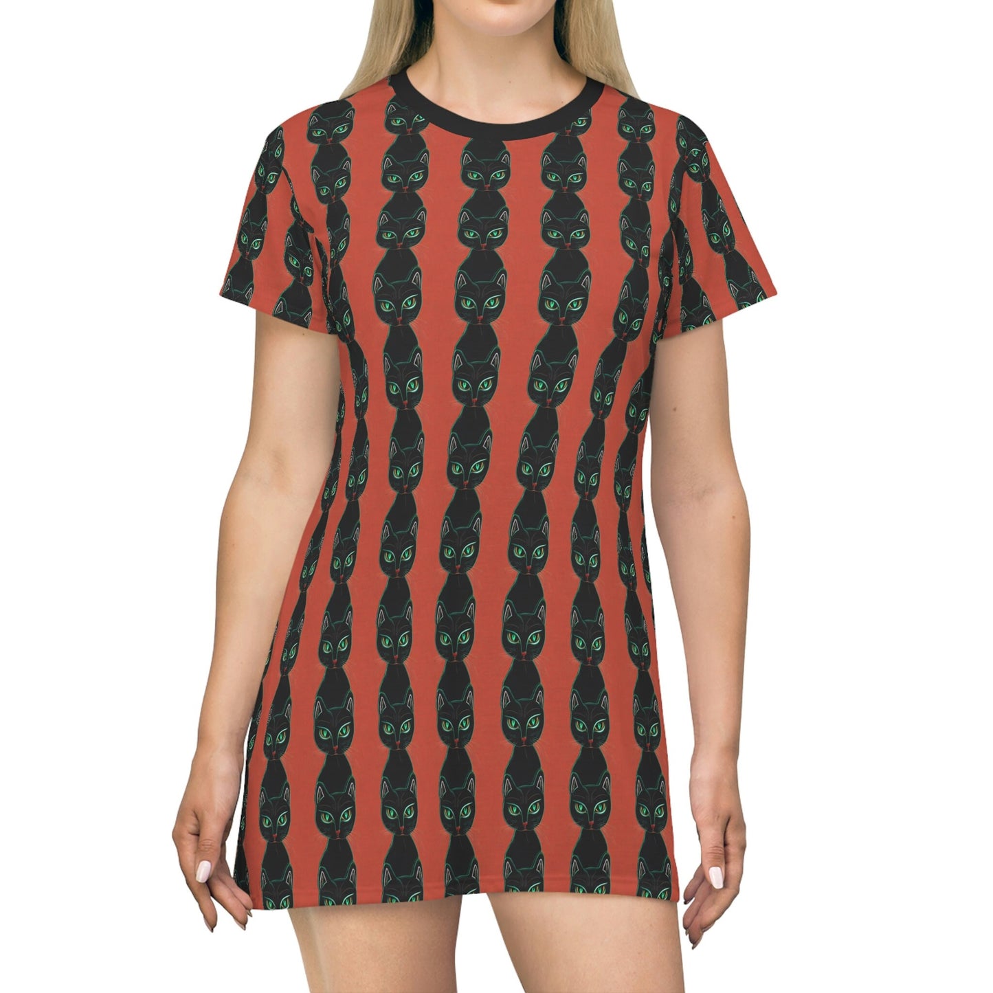 Green Eyed Cat Lover Shirt Dress, Aesthetic Cat Tshirt Dress, Women Oversized Tshirt Dress, Summer Shirt Cat Lover Gift