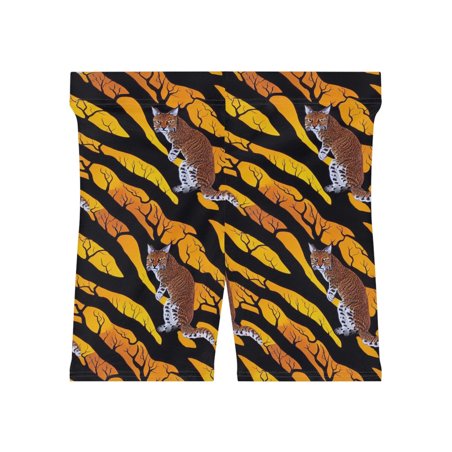 Bobcat in Spooky Forest Women Biker Shorts, Animal Clothing Graphic Shorts, Nature Clothing Gym Shorts, Sexy Booty Shorts