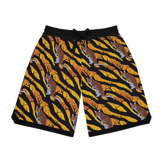 Bobcat in Spooky Forest Basketball Shorts, Bobcat Clothes High Waisted Shorts, Animal Clothing Graphic Shorts, Sport Shorts