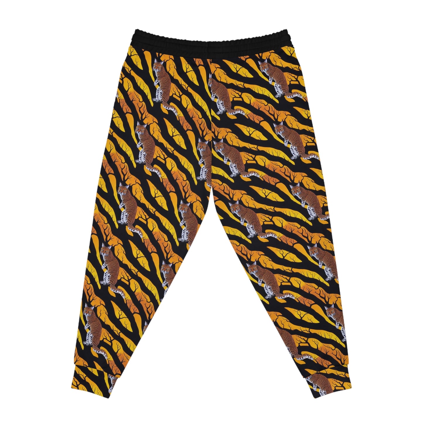 Bobcat in Spooky Forest Mens Joggers, Athletic Clothing High Waisted Joggers, Animal Clothing Mens Yoga Pants, Streetwear Pants