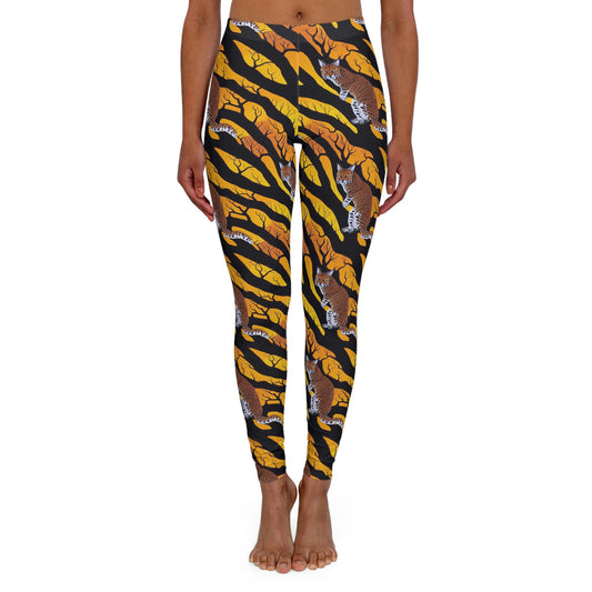 Yellow Pattern Bobcat Forest Leggings, Yoga Leggings, Spandex Leggings for Women, Fitness Leggings, Workout Leggings