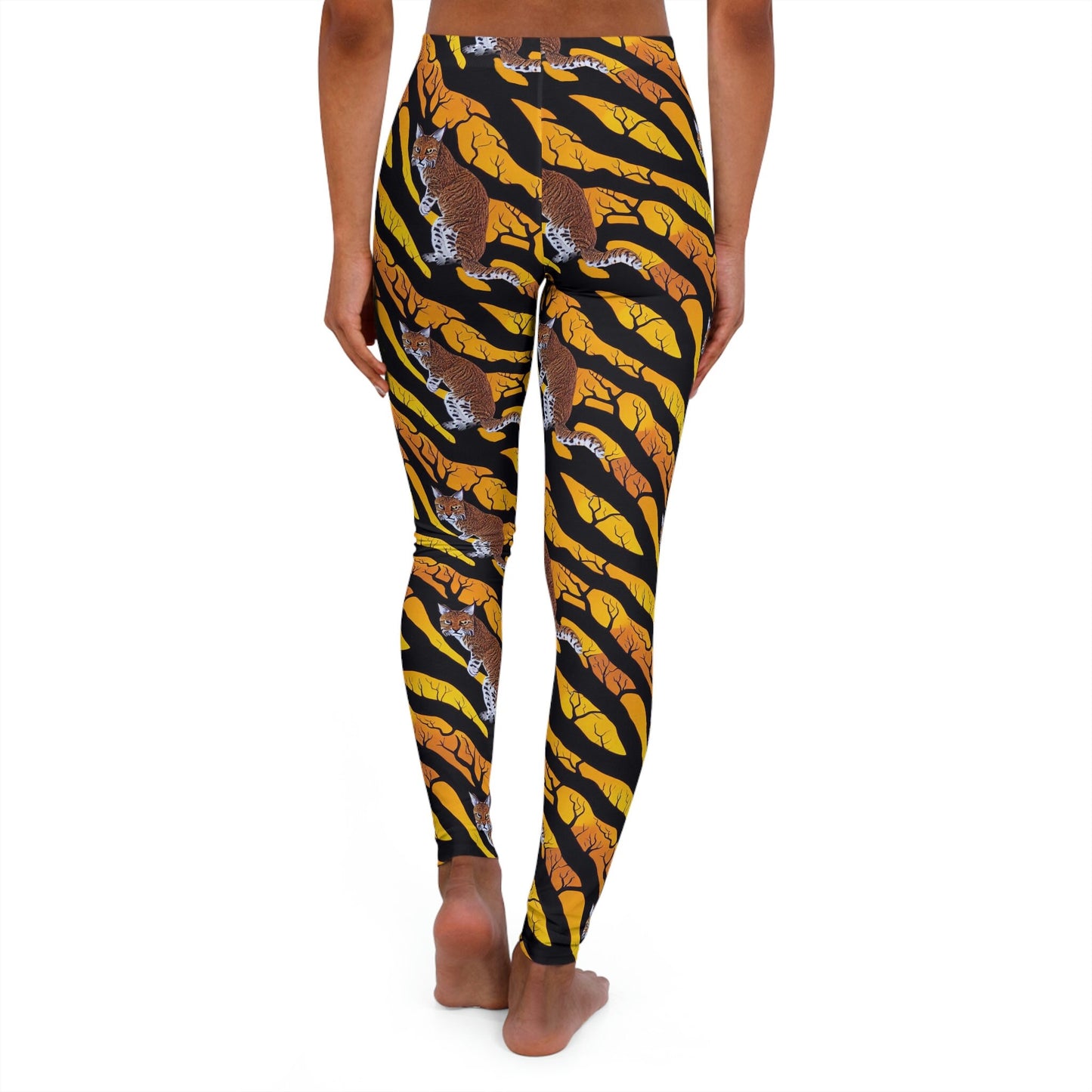 Yellow Pattern Bobcat Forest Leggings, Yoga Leggings, Spandex Leggings for Women, Fitness Leggings, Workout Leggings