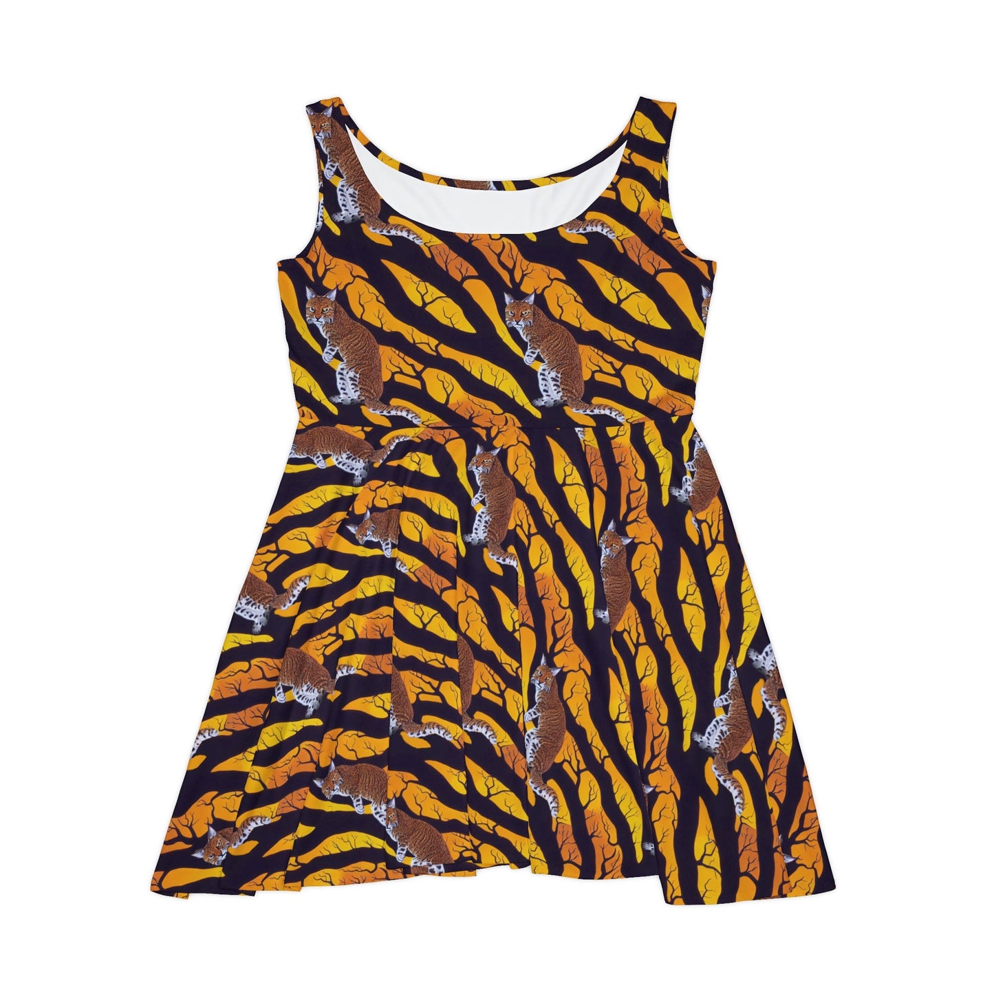 Bobcat Skater Dress, Cat Pattern Sleeveless Dress, Spooky Skater Dress for Women, Handmade Cat Tank Dress