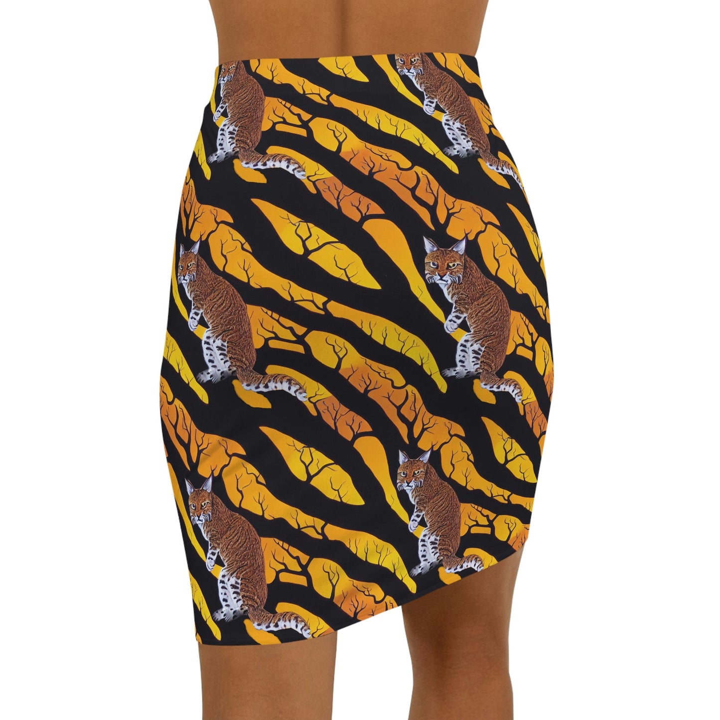 Bobcat Pencil Skirt, Spooky Forest Style Cat Skirt, Women's Skirt, High Waisted Skirt, Short Skirt for Women, Handmade Skirt