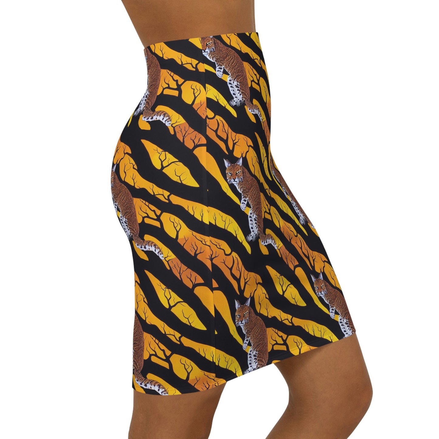 Bobcat Pencil Skirt, Spooky Forest Style Cat Skirt, Women's Skirt, High Waisted Skirt, Short Skirt for Women, Handmade Skirt