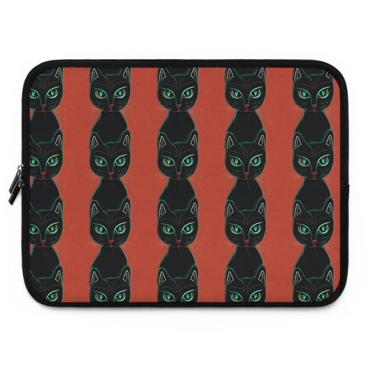 Green Eyed Cat Pattern Laptop Sleeve, Spooky Cats Laptop Travel Case, Laptop Organizer Zipper Pouch, Laptop Accessories, Laptop Case