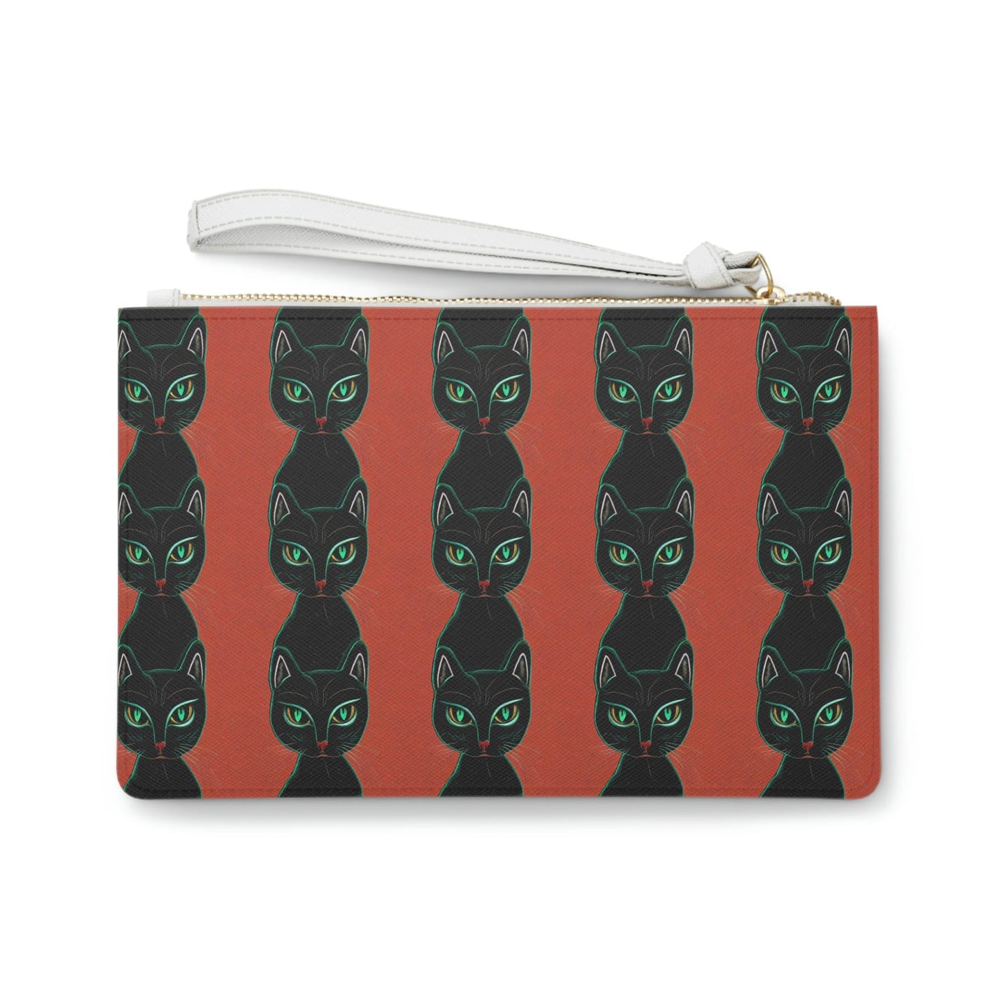 Black Cat Purse, Green Eyed Cat Pattern Clutch Bag, Small Make Up Bag, Vegan Leather Zipper Bag, Cat Lover Gift