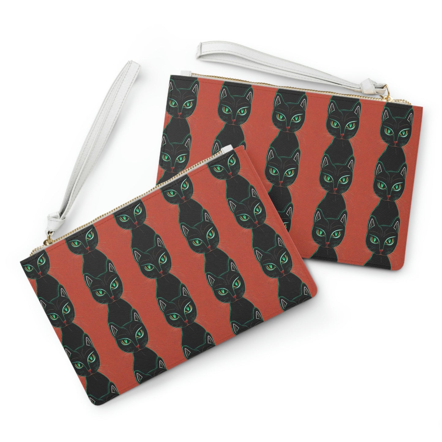 Black Cat Purse, Green Eyed Cat Pattern Clutch Bag, Small Make Up Bag, Vegan Leather Zipper Bag, Cat Lover Gift