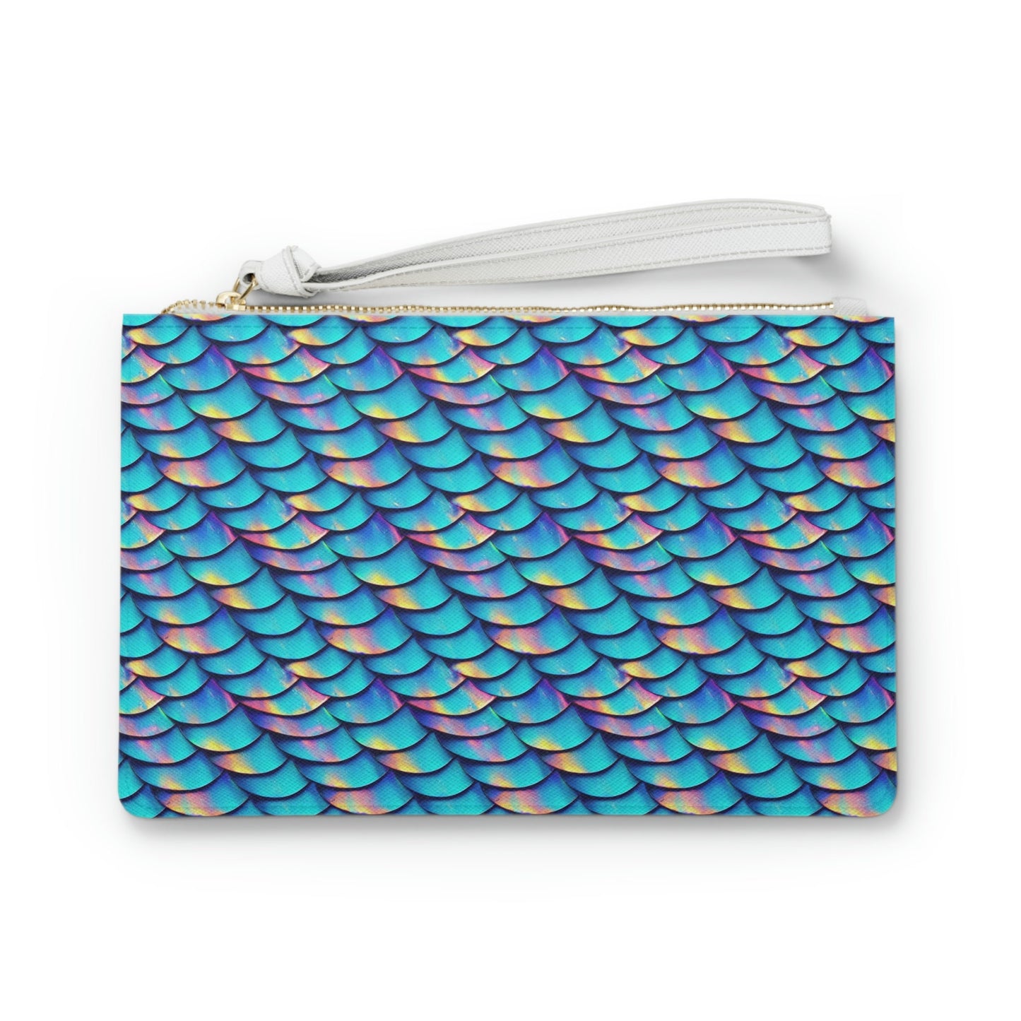 Mermaid Scales Clutch Bag, Vegan Leather Zipper Bag, Bridesmaid Clutch, Bachelorette Bag For Women, Cosmetic Bag