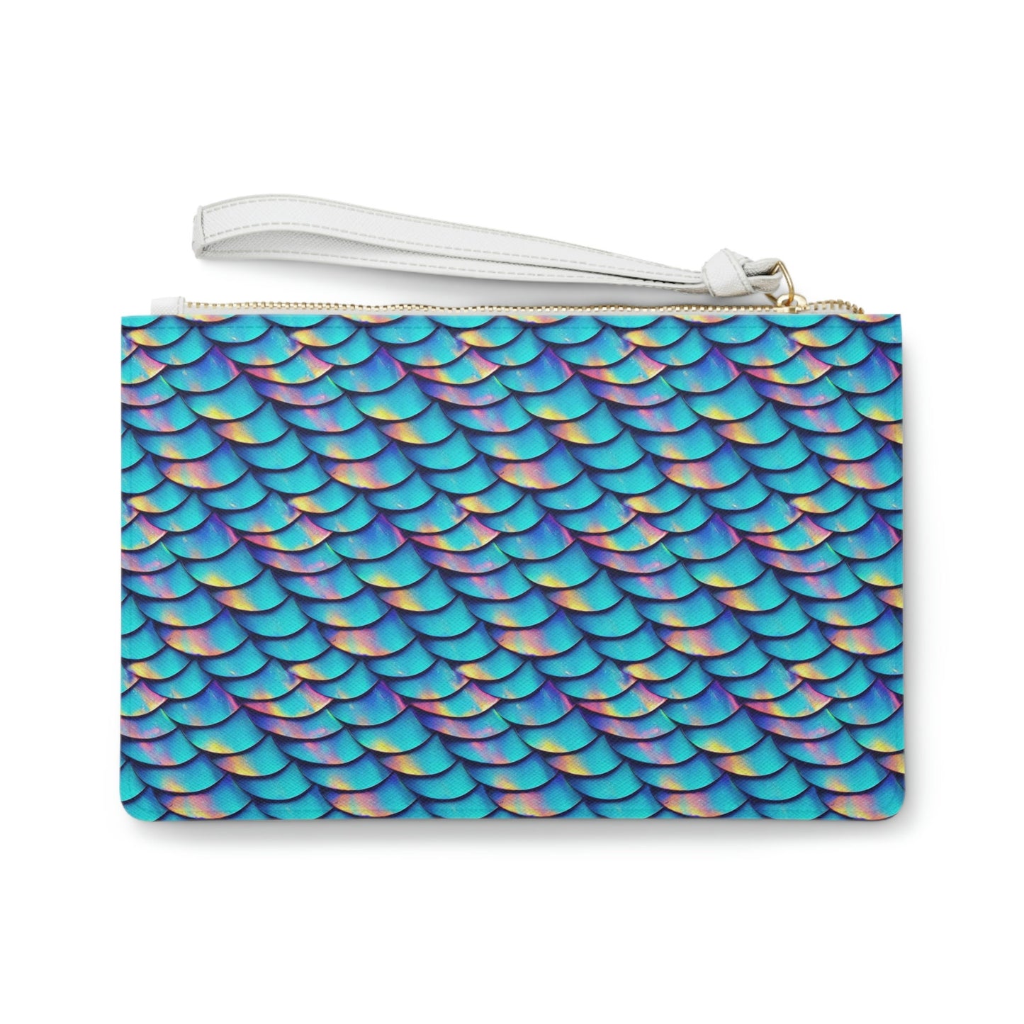 Mermaid Scales Clutch Bag, Vegan Leather Zipper Bag, Bridesmaid Clutch, Bachelorette Bag For Women, Cosmetic Bag