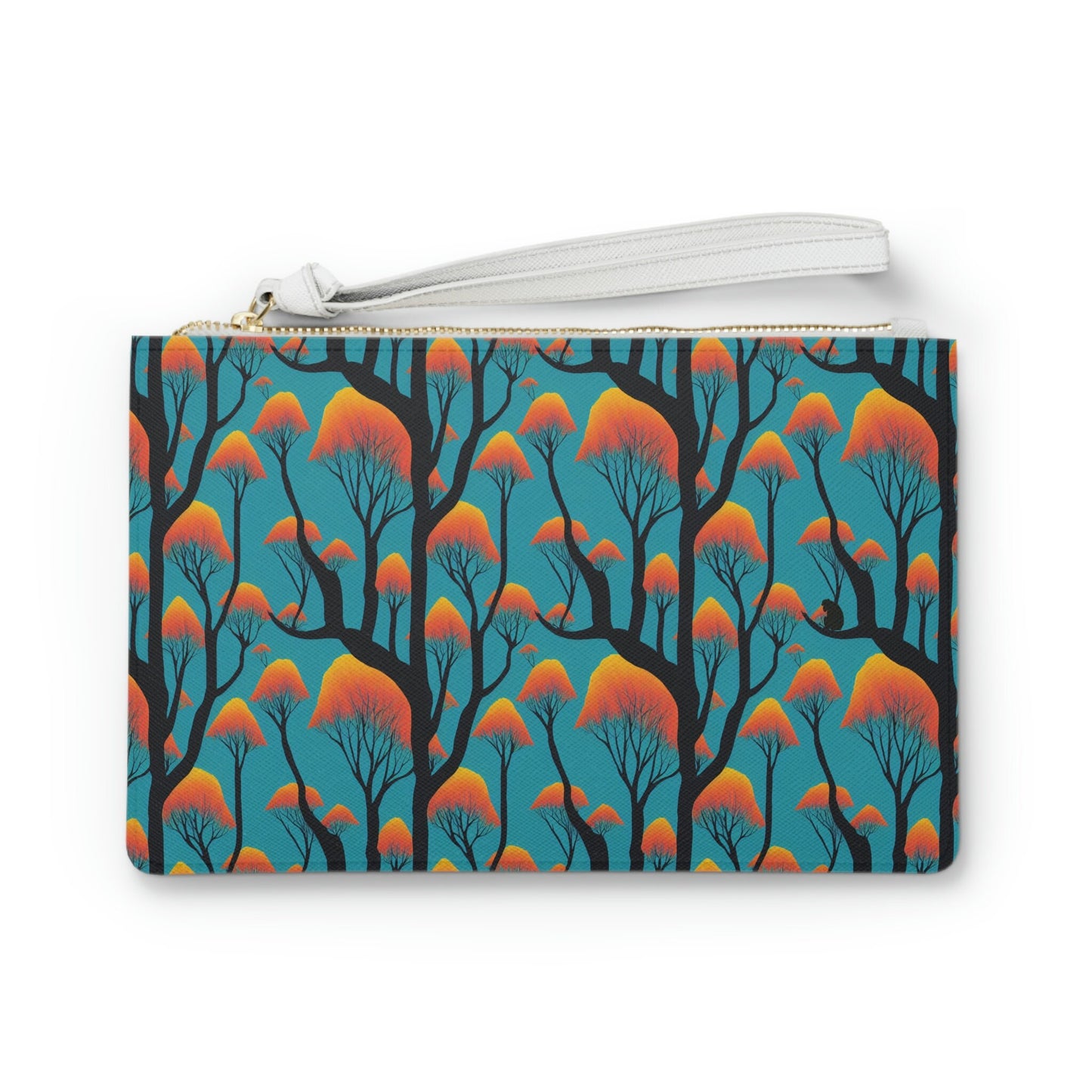 Blue Orange Purse, Orange Forest Clutch Bag, Vegan Leather Wedding Clutch, Make Bag For Women, Bridesmaid Gift Bag