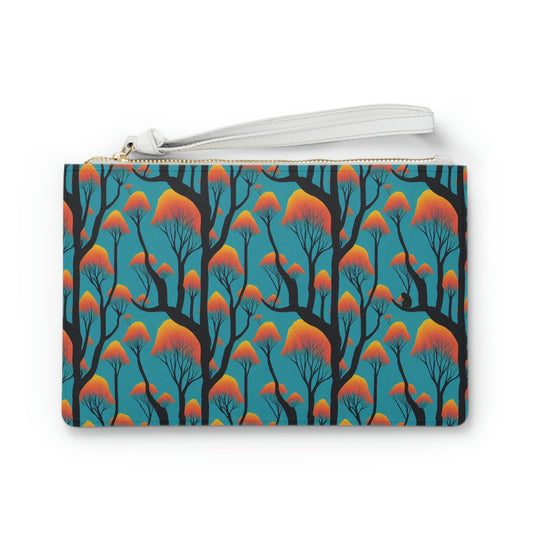 Blue Orange Purse, Orange Forest Clutch Bag, Vegan Leather Wedding Clutch, Make Bag For Women, Bridesmaid Gift Bag