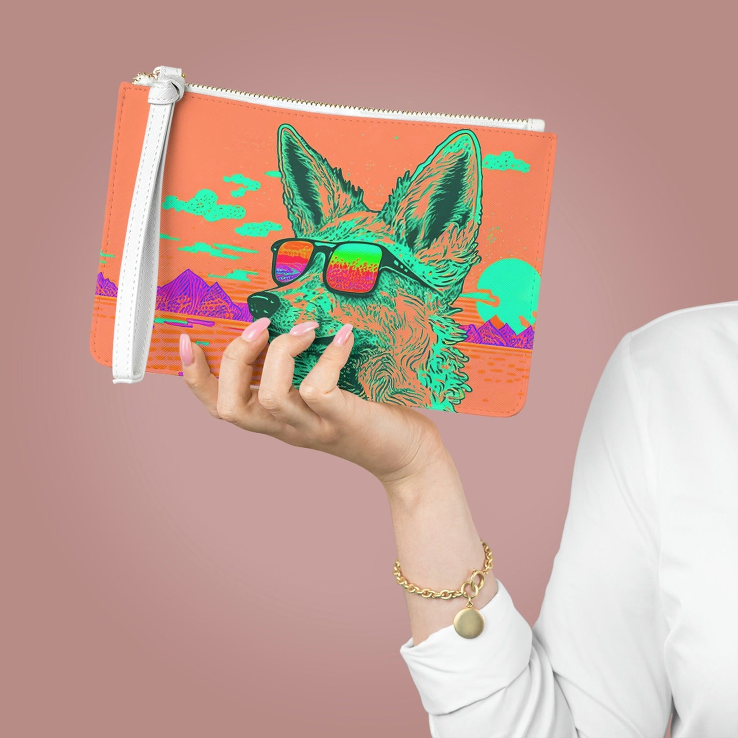 Colorful Clutch Bag, Coyote Desert Sunglasses Clutch Purse, Bridal Party Bag For Women, Small Cosmetic Clutch Bag