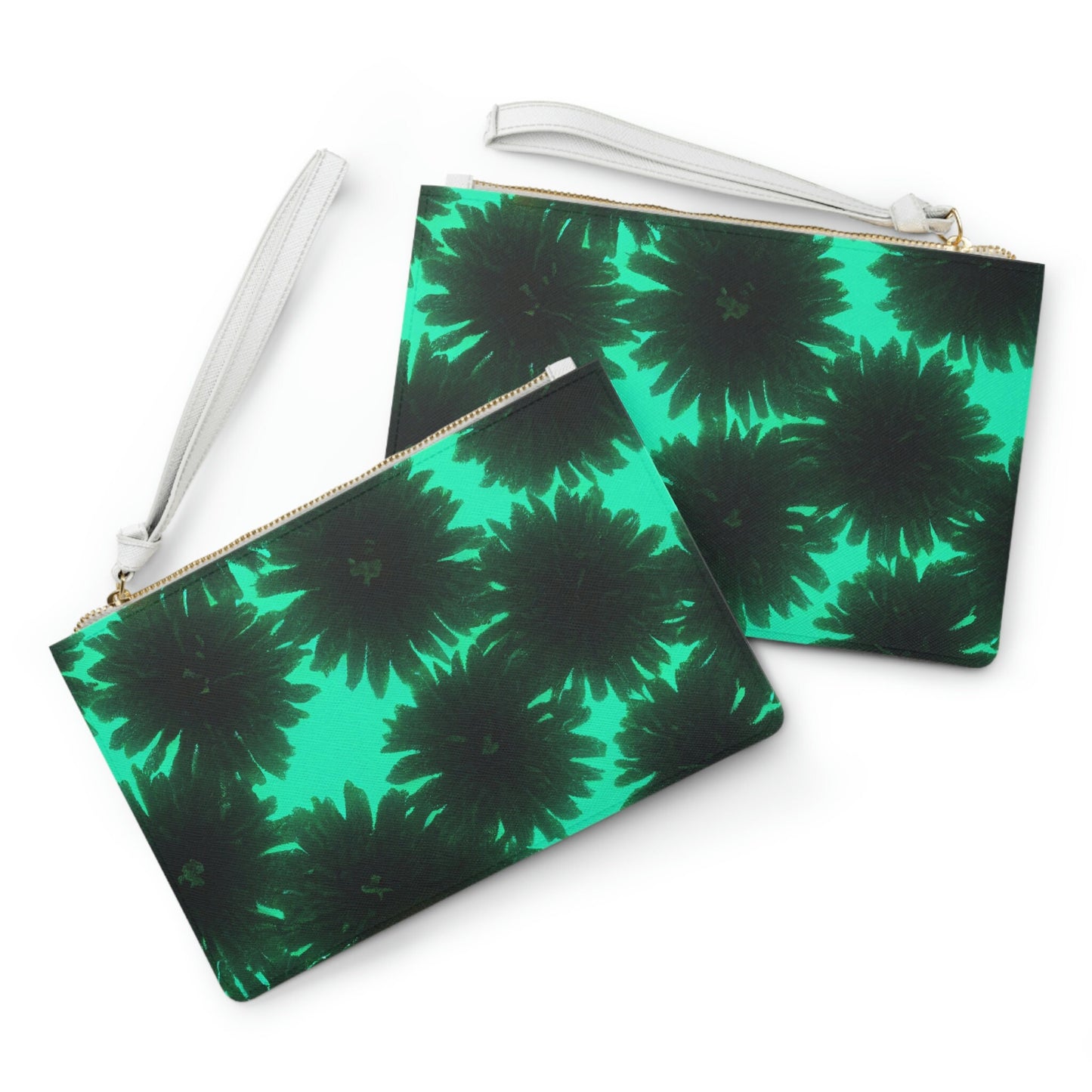 Floral Clutch Bag, Flowers Aqua Green Clutch Bag, Make Up Clutch Bag For Women, Bridal Party Bags, Vegan Leather Bag