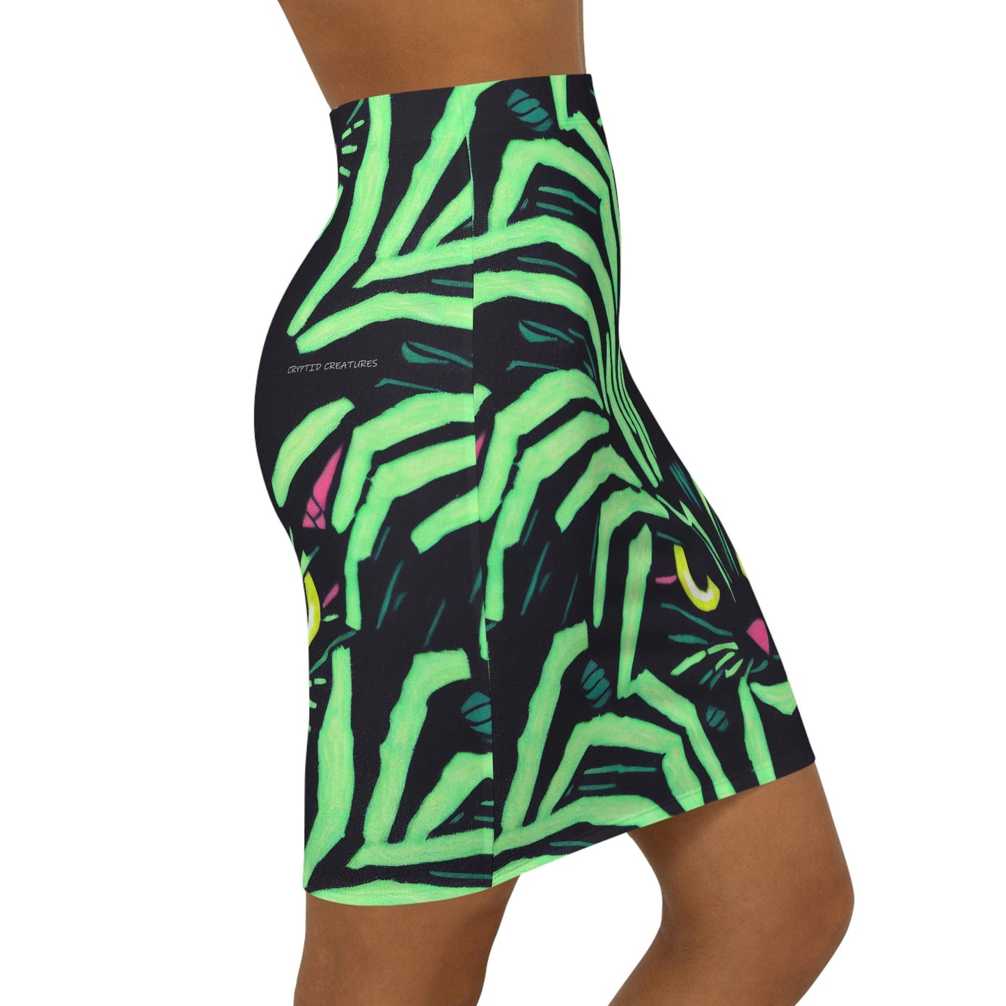 Yellow Eyed Cat Skater Skirt, Green Pattern Skater Skirt, Handmade Colorful Skirt, Animal Print Cat Eye Skirt, Spooky Skirt