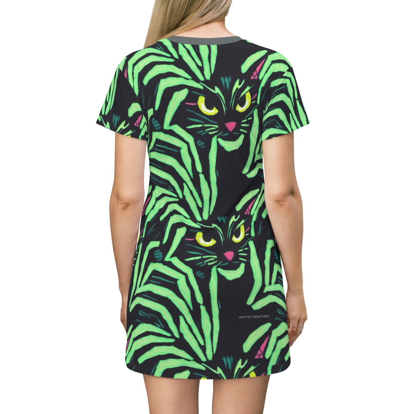 Yellow Eyed Cat Tshirt Dress, Oversized Spooky Cat Shirt Dress, Summer Women Tshirt, Aesthetic Shirt Cat Lover Gift