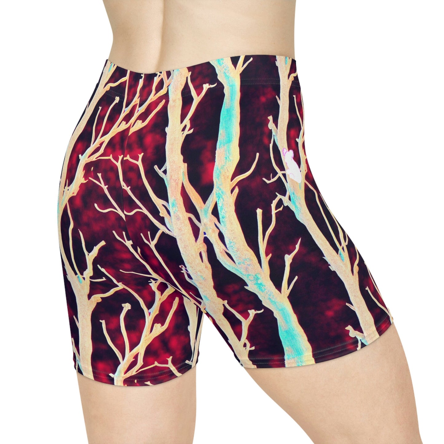 Purple Forest Koala Bear Women Biker Shorts, Animal Clothing Workout Shorts, Natural Clothing Gym Shorts, Sexy Booty Shorts