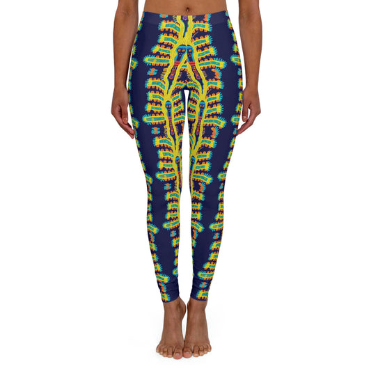 Cryptid Huichol Style Workout Leggings, Women's Spandex Leggings, High Waist Leggings, Yoga Leggings, Animal Leggings