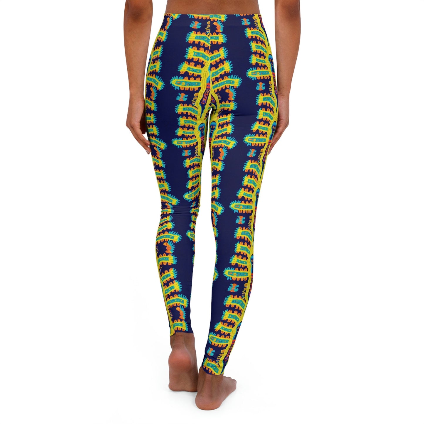 Cryptid Huichol Style Workout Leggings, Women's Spandex Leggings, High Waist Leggings, Yoga Leggings, Animal Leggings