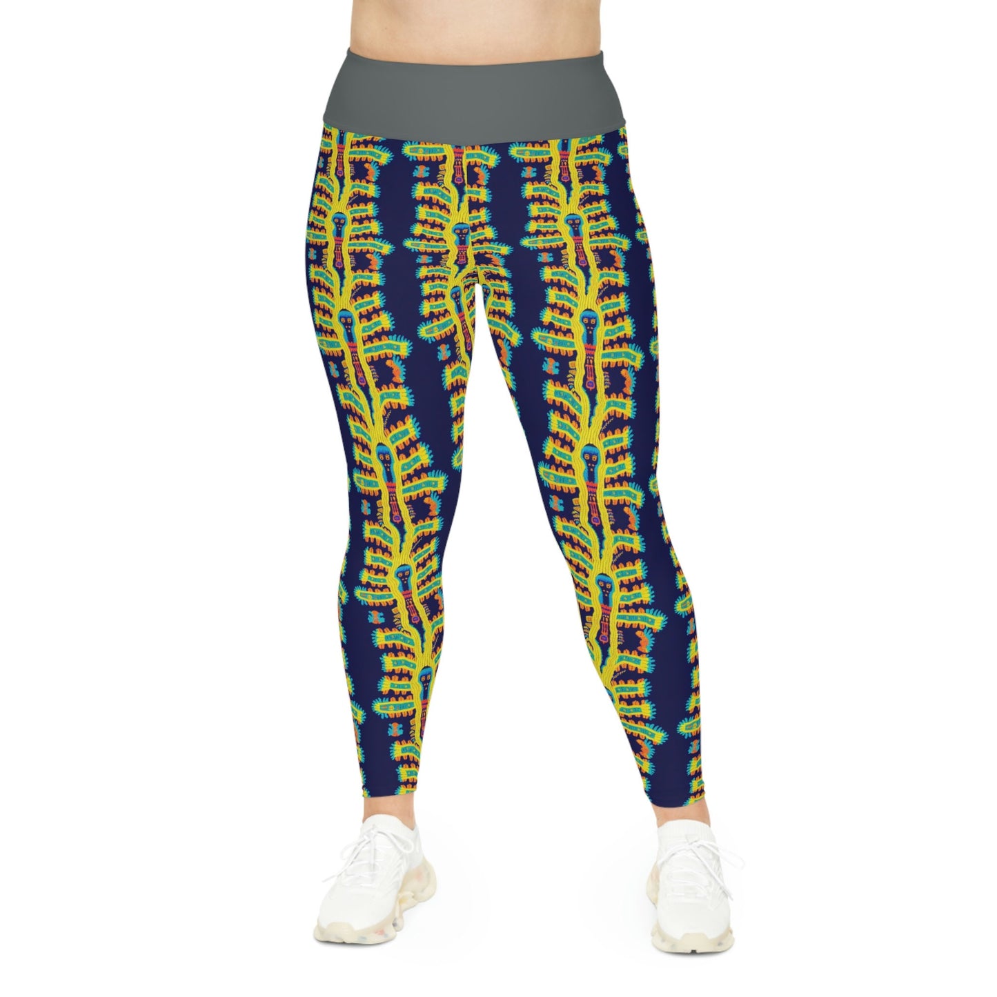 Cryptid Huichol Style Plus Size Leggings, Yoga Leggings,  Workout Leggings, Animal Leggings for Women, Fitness Leggings