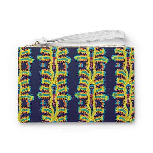 Cryptid Native Huichol Blue Makeup Bag, Vegan Leather Clutch Bags For Women, Bridesmaid Clutch Hand Bag with Zipper