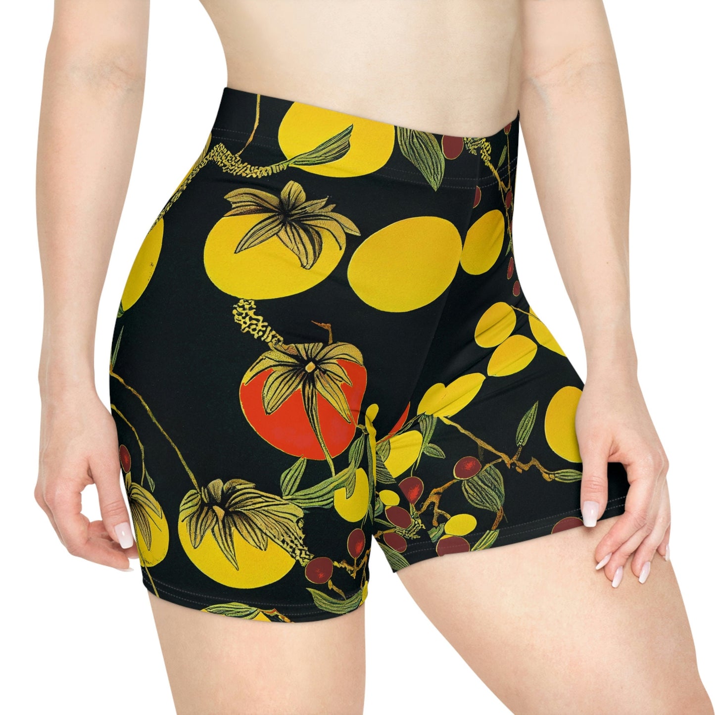 Tomato Garden Women Biker Shorts, Night Garden Gym Shorts, Botanical Clothing Workout Shorts, Vegetable Clothing Booty Shorts