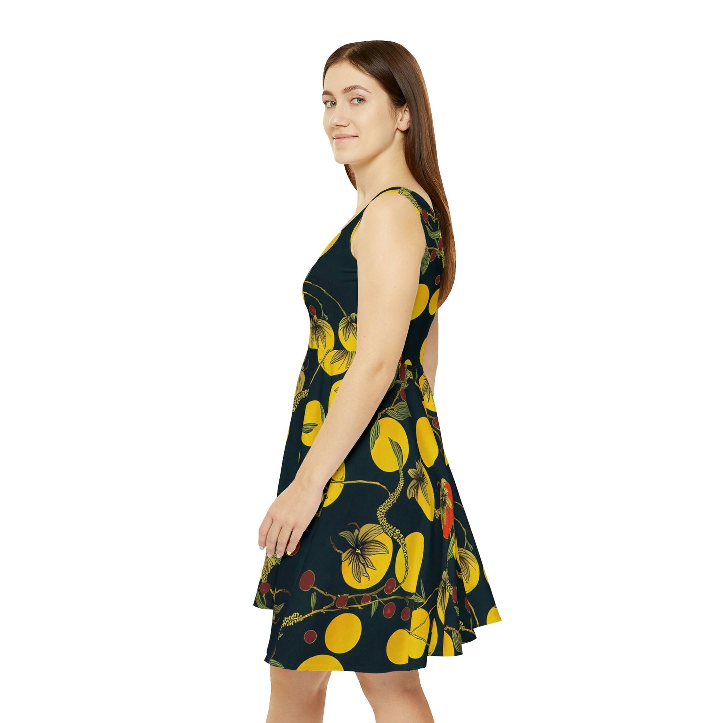Tomato Garden Skater Dress, Night Garden Skater Dress for Women, Handmade Mini Skater Dress, Sleeveless Summer Dress