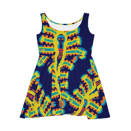Cryptid Native Skater Dress, Huichol Style Skater Dress for Women, Handmade Mini Skater Dress, Sleeveless Summer Dress