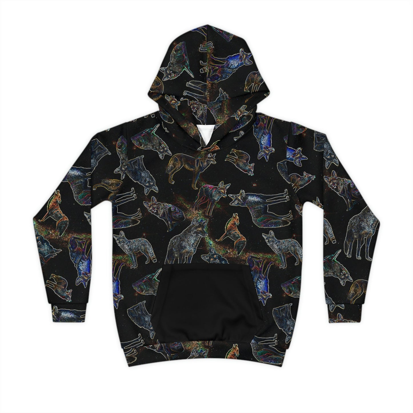Coyote Galaxy, Children's fashion, Hoodie, Stylish pattern, High-quality material, Comfortable fit, Breathable fabric, space inspired, black