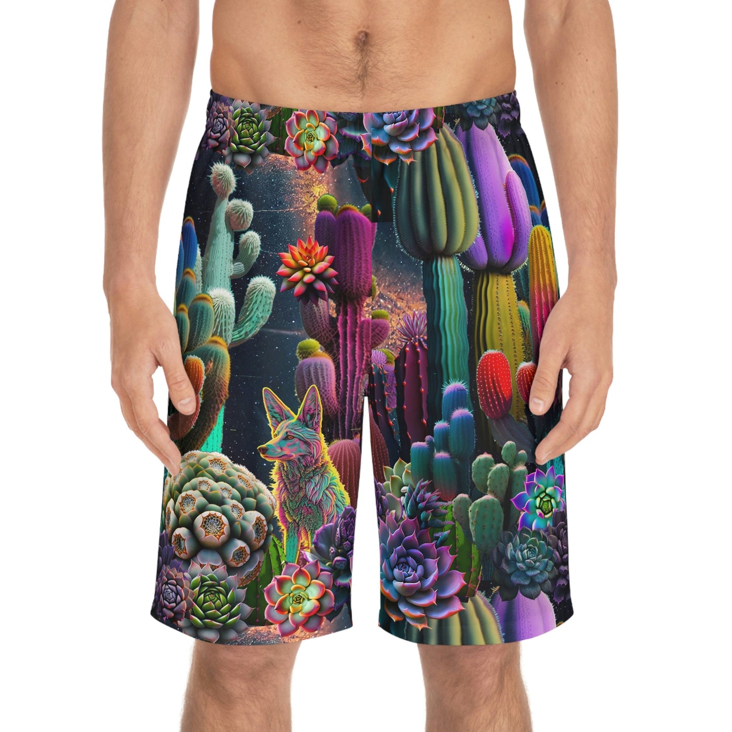 Coyote Cactus Dream Men's Board Shorts Flashy Gear Street Wear Cryptid Creatures Co