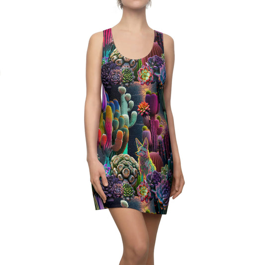Coyote Cactus Dream Women's Cut & Sew Racerback Dress Cryptid Creatures Co