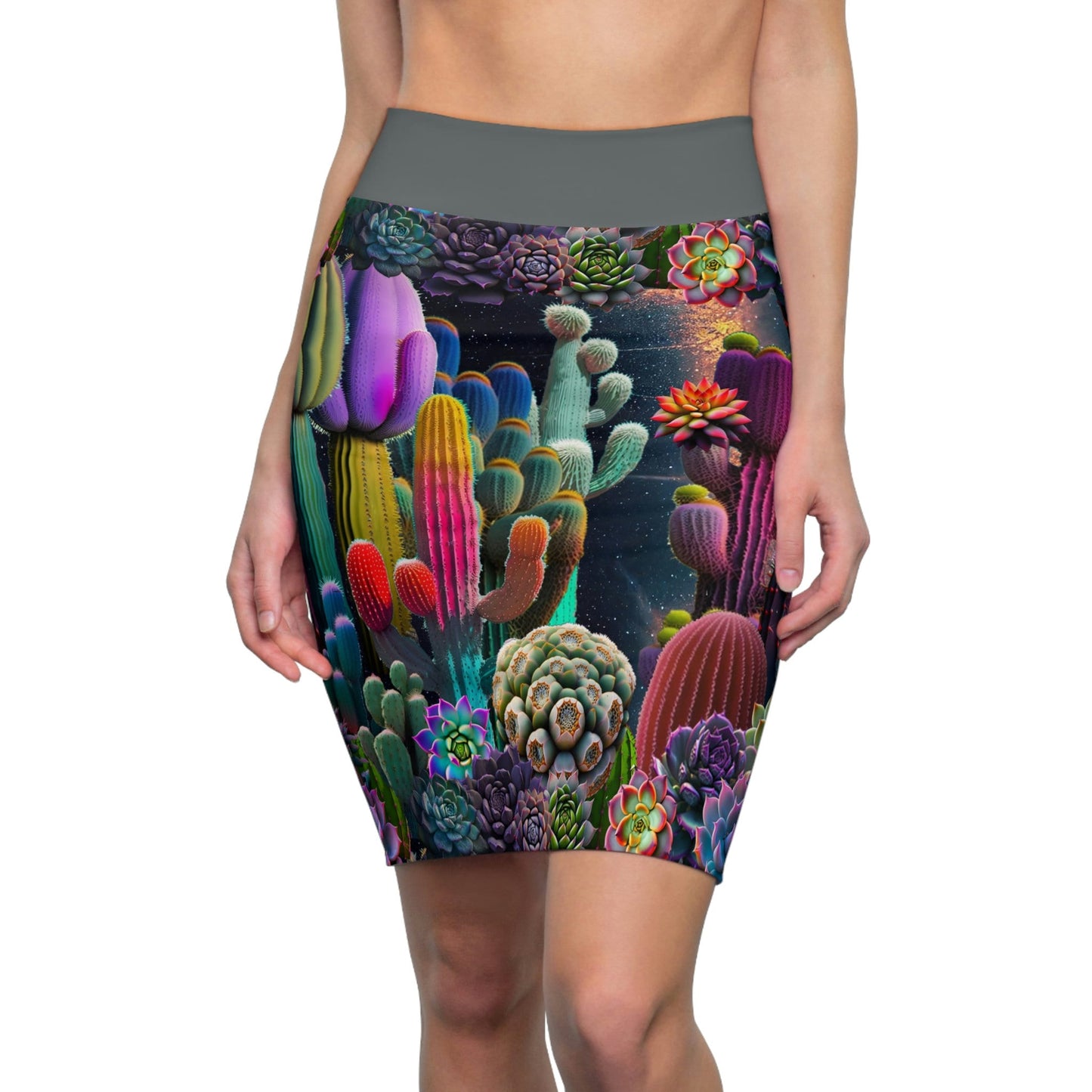 Coyote Cactus Dream Women's Pencil Skirt Cryptid Creatures Co