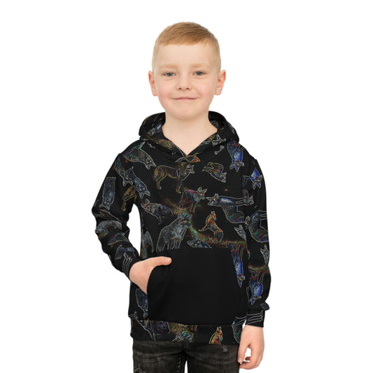 Coyote Galaxy, Children's fashion, Hoodie, Stylish pattern, High-quality material, Comfortable fit, Breathable fabric, space inspired, black