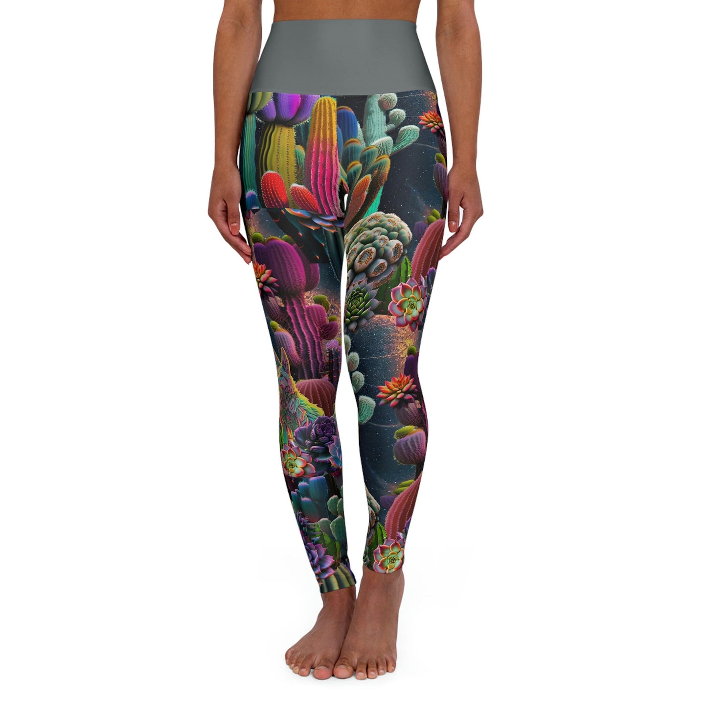 Coyote Cactus Dream High Waisted Yoga Leggings Cryptid Creatures Co