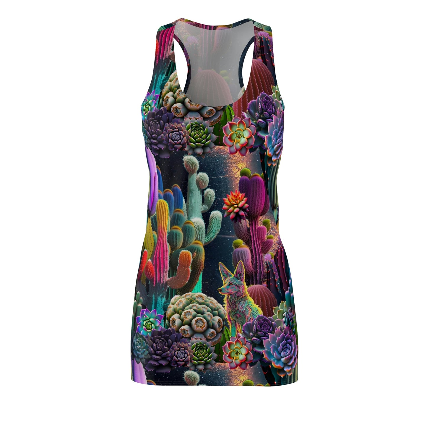 Coyote Cactus Dream Women's Cut & Sew Racerback Dress Cryptid Creatures Co
